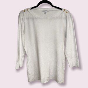 Roz & Ali Sweater White Gold Coastal 3/4 Sleeves Scoop Neck Womens Size Medium
